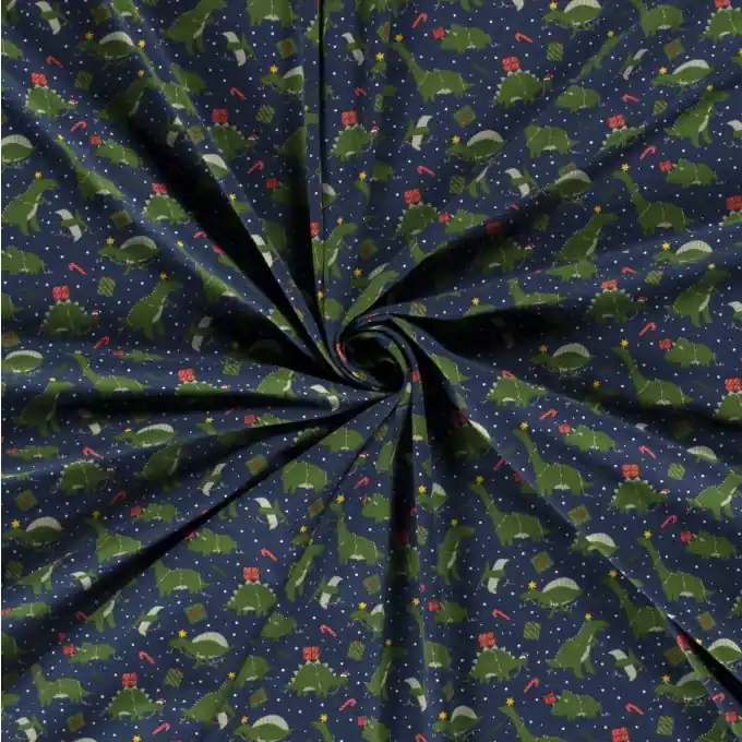 Baumwolljersey weihnachtliche Dinos marineblau Neuheit