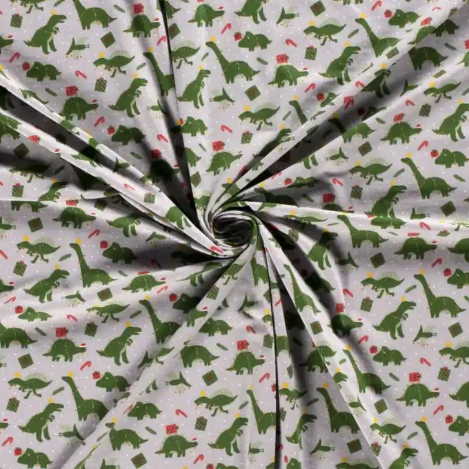 Kostenloser Versand Baumwolljersey weihnachtliche Dinos grau