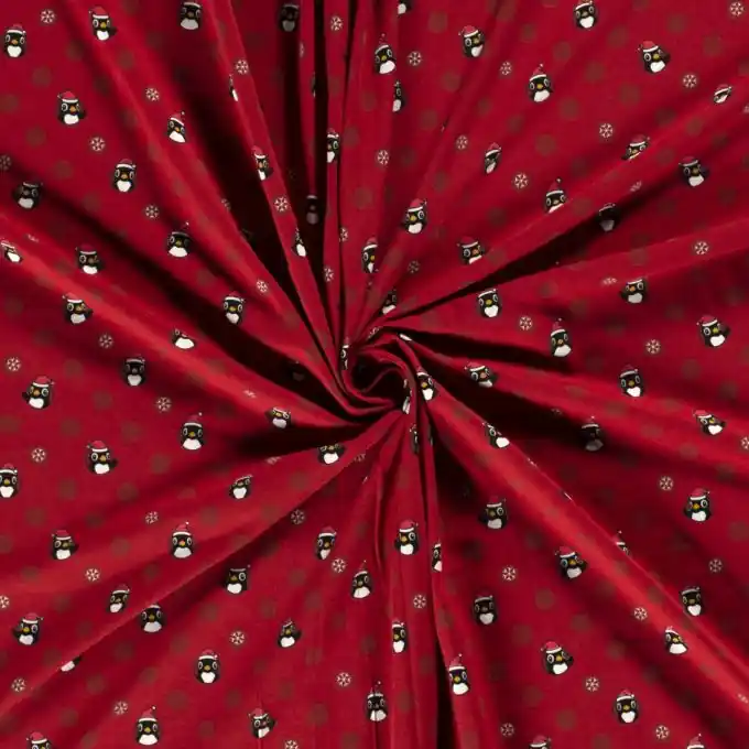 Baumwolljersey weihnachtliche Pinguine rot Ab Werk