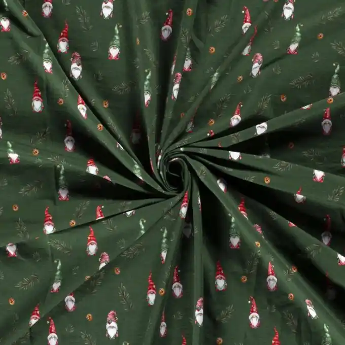 Baumwolljersey Weihnachtszwerge grün Jetzt Kaufen