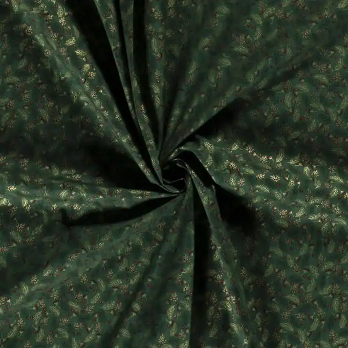 Kostenloser Rückversand Dicker Baumwollstoff Zweige gold grün