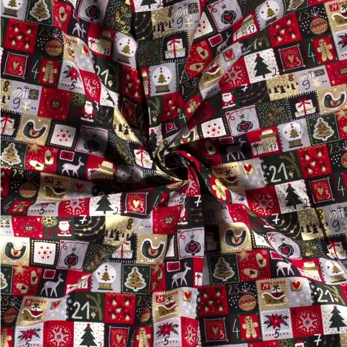 Dicker Baumwollstoff Adventskalender gold bunt Markenprodukt