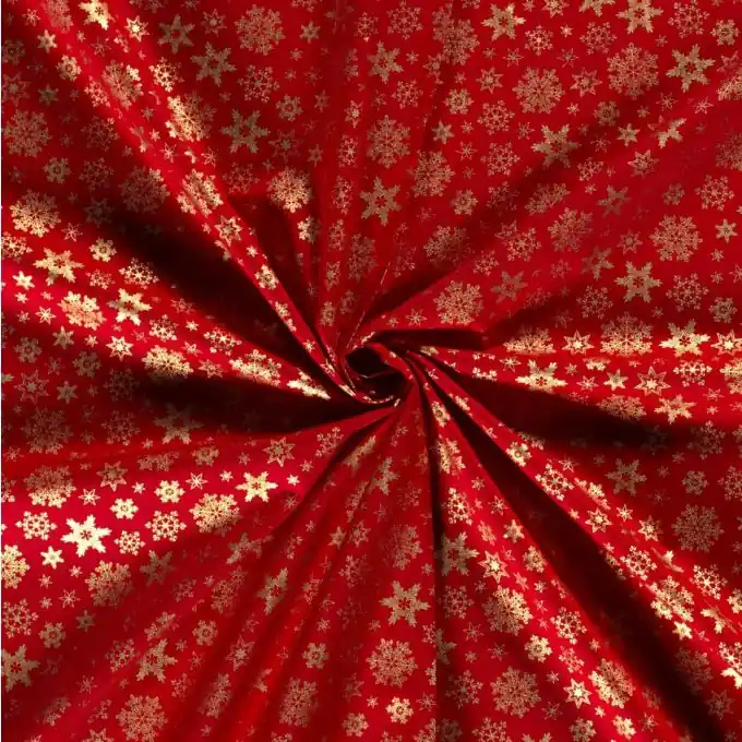 Echt Dicker Baumwollstoff Weihnachtssterne gold rot