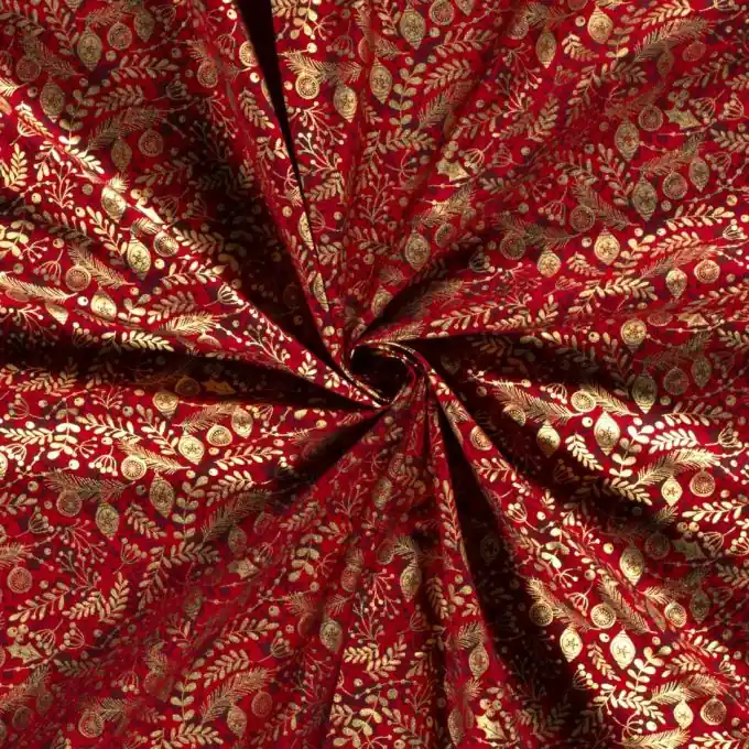 Dicker Baumwollstoff Weihnachtsgirlanden gold rot Heute Kaufen