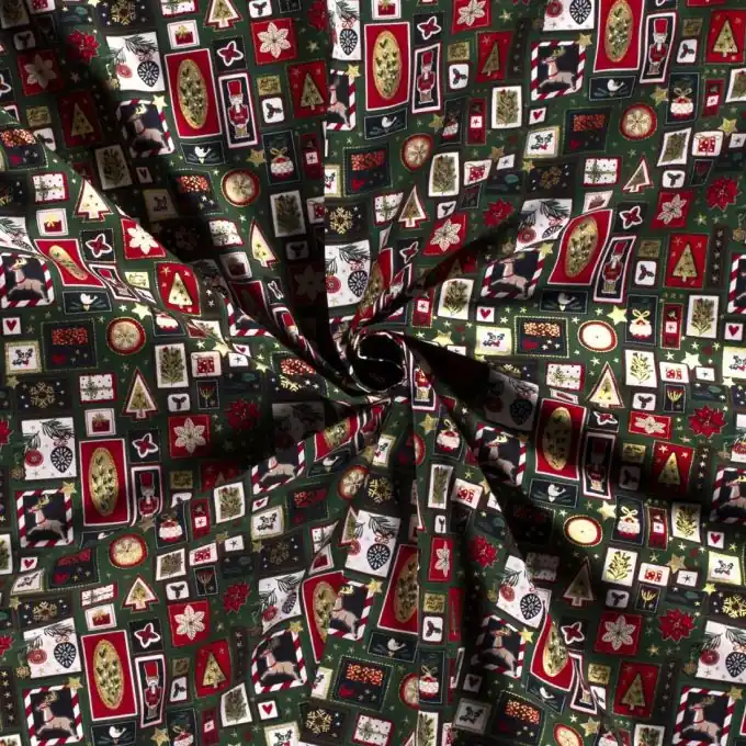 Dicker Baumwollstoff Patchwork Weihnachten gold grün Kostenfreie Lieferung
