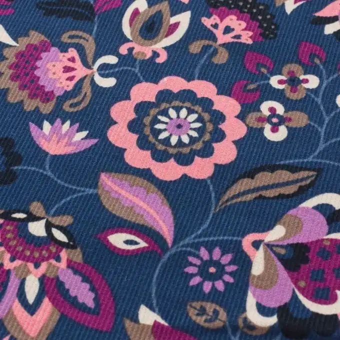 Gerippter Samtstoff Dashwood Blau Blumen Sichere Zahlung