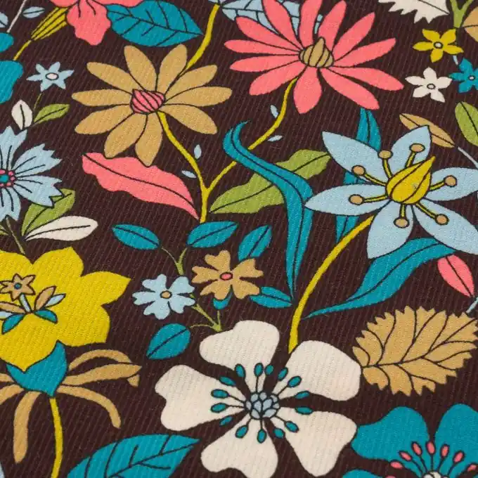 Gerippter Samtstoff Dashwood Braun Blumen Bunt Solange Der Vorrat Reicht