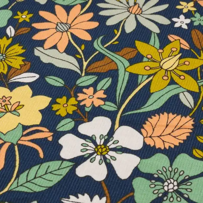 Gerippter Samtstoff Dashwood Dunkelblau 70er Bunt Hochwertig