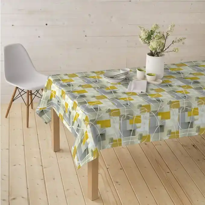 Angebot Beschichteter Baumwollstoff graphische Motive gelb grau