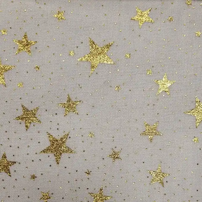 Finale Aktion Stoff Jute/Baumwolle ecru Sterne Punkte gold