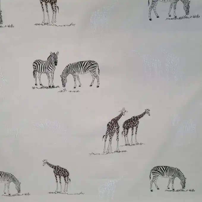 Stoff Jute/Baumwolle Ecru Wilde Tiere Schwarz/Weiß Mengenrabatt