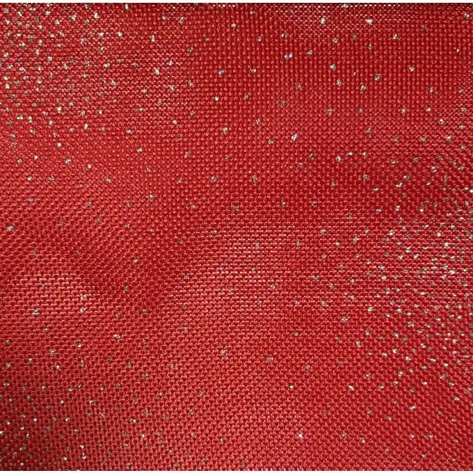 Stoff Juteoptik rot glitzern silbern Handgefertigt