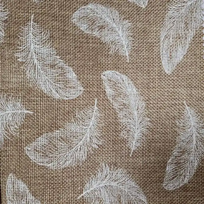 Beliebt Stoff Juteoptik Federn Weiß