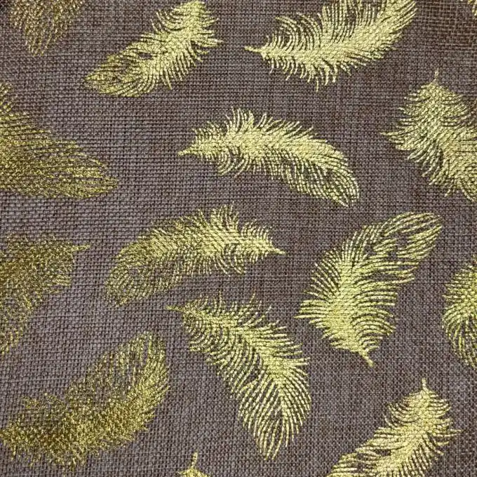 Expressversand Stoff Juteoptik Federn gold