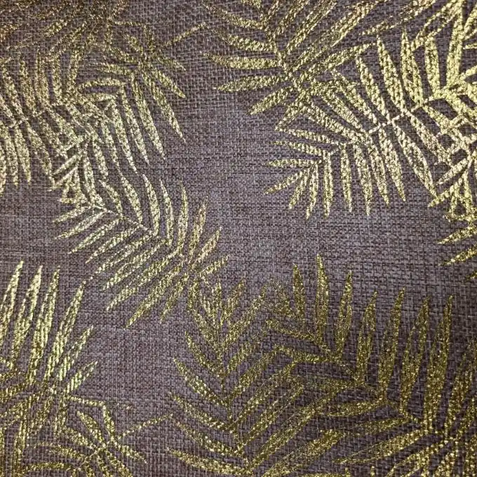 Nur Heute Stoff Juteoptik Palmen gold