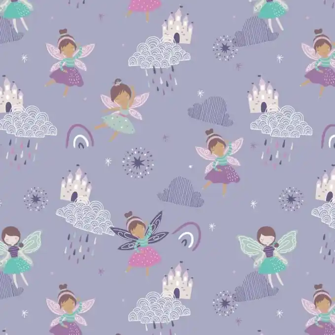 Jersey Baumwolle Märchen Flieder Weltweiter Versand