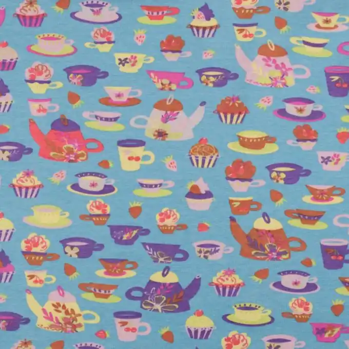 Gratis Versand Baumwolljersey Elasthan Teekanne blau