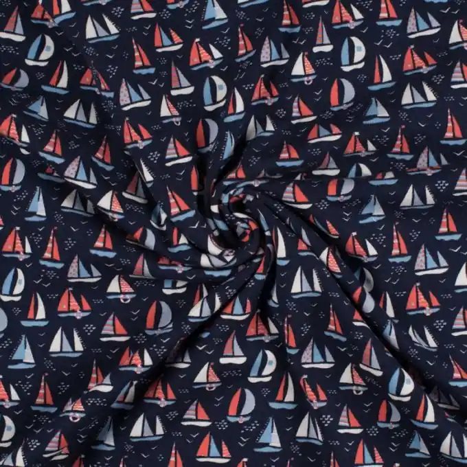 Mega-Angebot Baumwolljersey Segelschiffe marineblau rot
