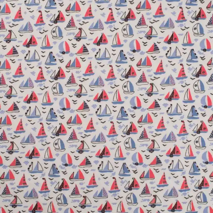 Baumwolljersey Segelschiffe weiß rot Geprüft