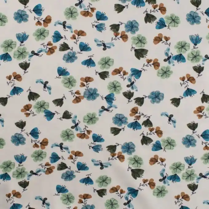 Neu Baumwolljersey Blumen Schmetterlinge grün blau