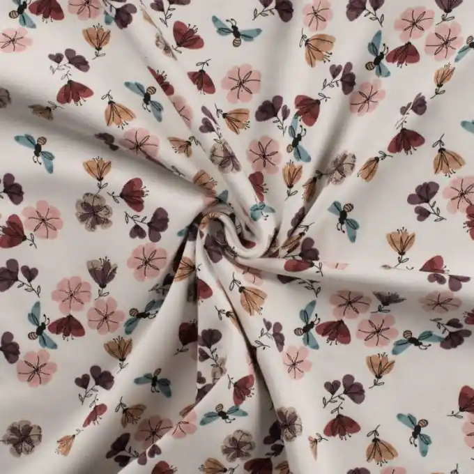 Jetzt Zugreifen Jersey Baumwolle Blumen/Schmetterlinge Terrakotta Rosa