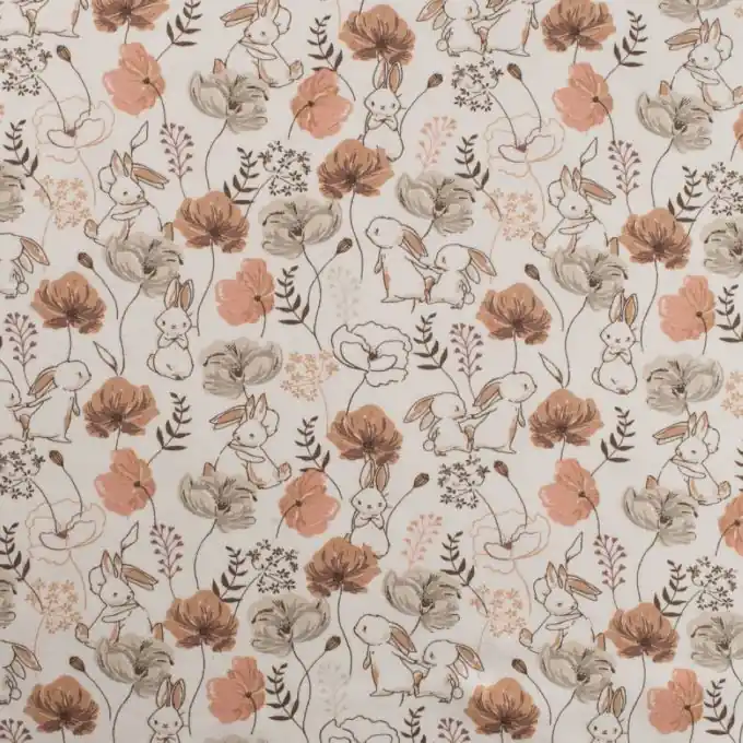 Schnäppchen Jersey Baumwolle Hasen & Blumen Sand 150cm Breite