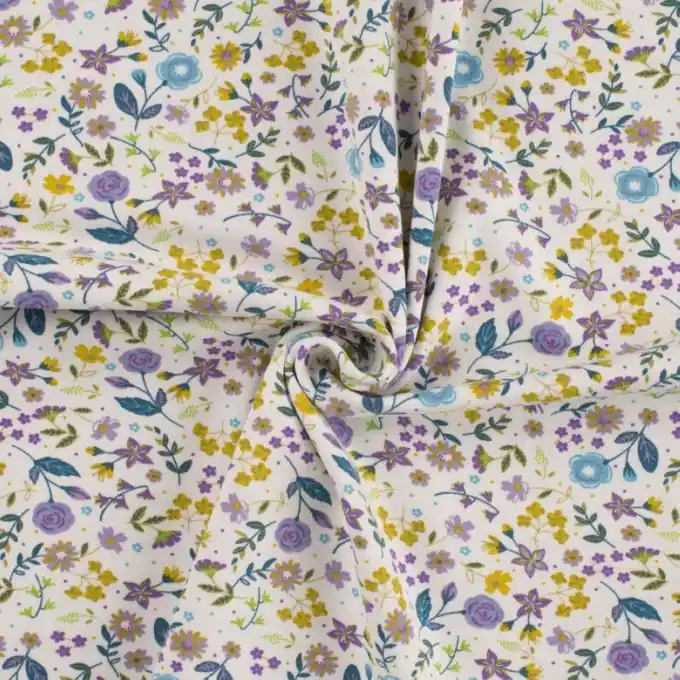 Hochwertig Jersey Baumwolle Blumenwiese flieder