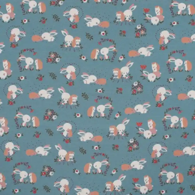 Wochenendangebot Jersey Baumwolle Hase Igel blau