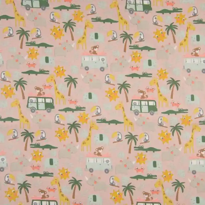 Popeline Baumwollstoff Zoo Tiere Rosa 150cm Breite Gratis Versand