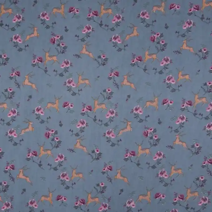 Popeline Baumwolle Hirsch Wald Blau Expressversand