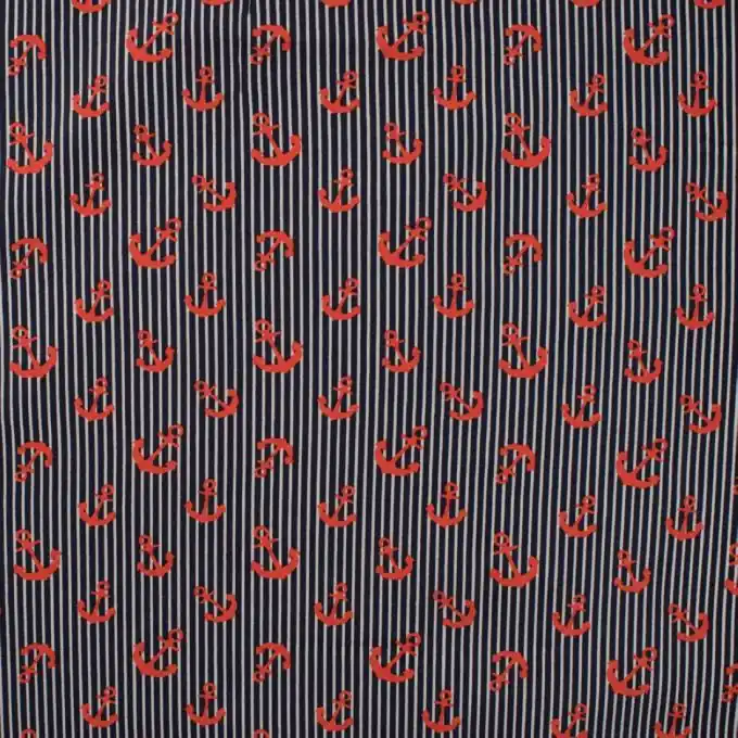 Kracherpreis Popeline Baumwolle Streifen Anker rot