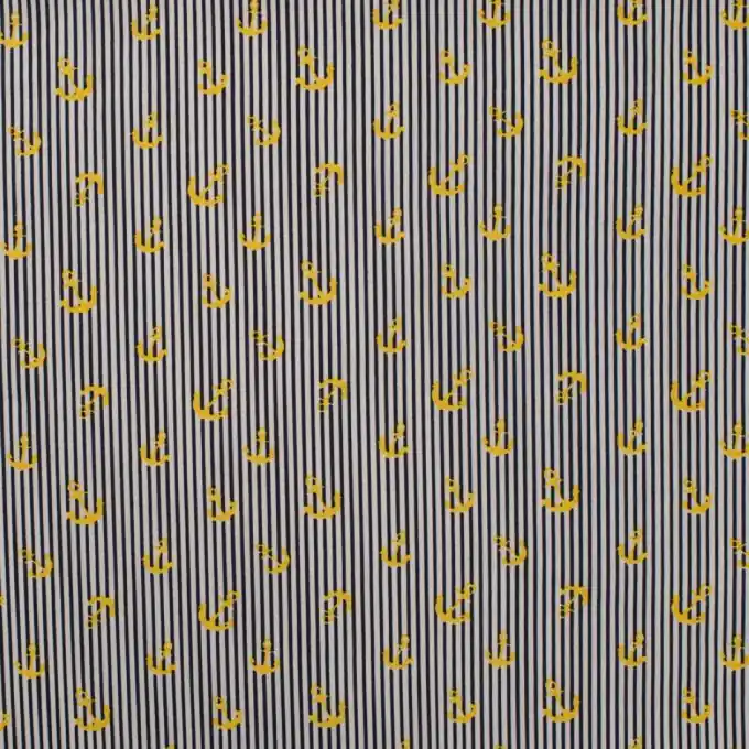 Popeline Baumwolle Streifen Anker gelb Exklusiv