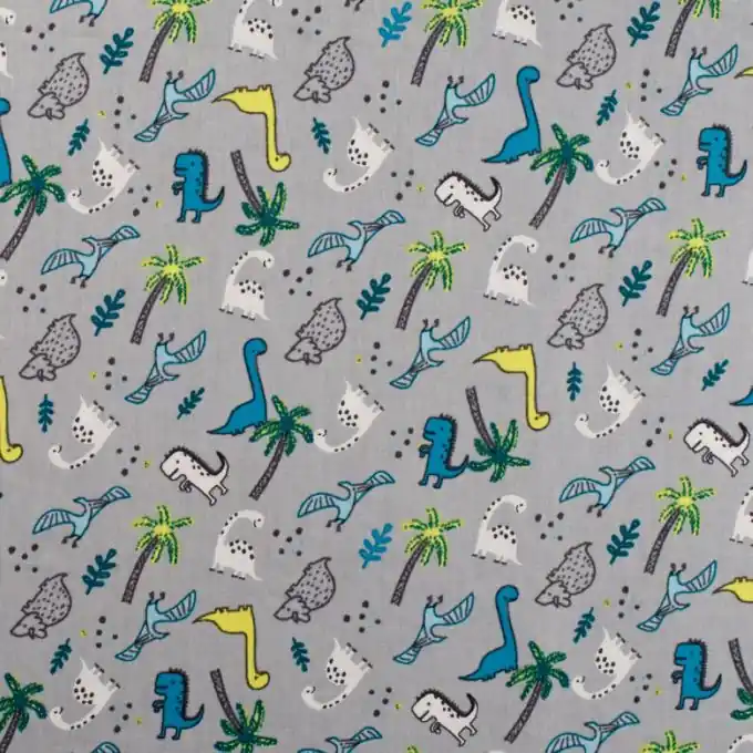 Popeline Baumwolle Dino hellgrau Highlight