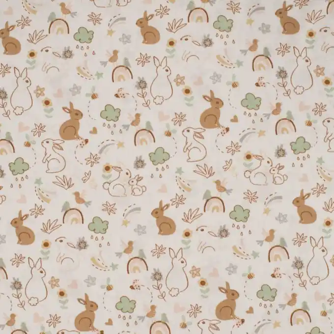 Aktuell Popeline Baumwolle Hasen weiß