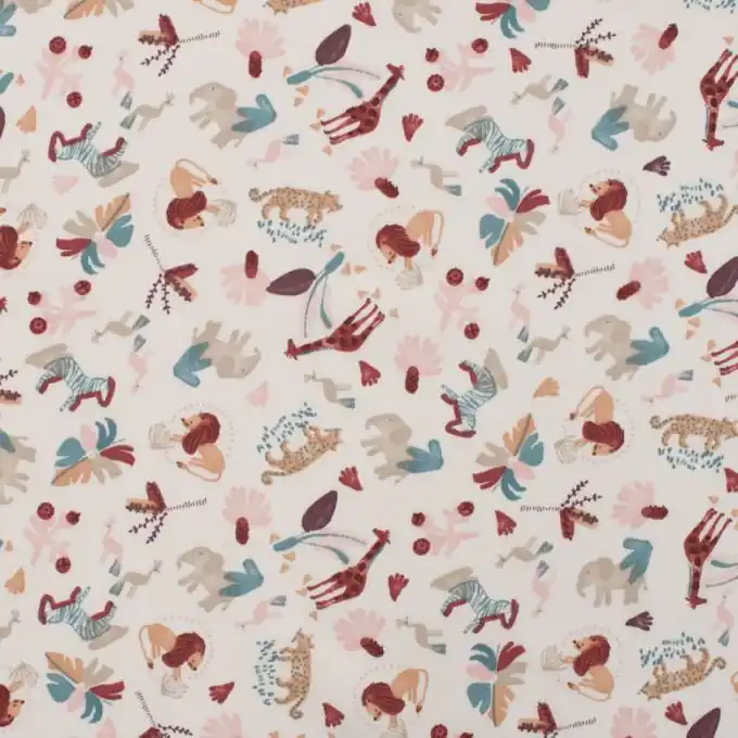 Kostenloser Versand Popeline Baumwollstoff Safari-Tiere 150cm Breite – Rosa/Blau