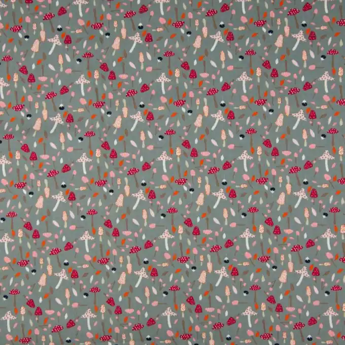 Neue Kollektion Baumwollpopeline Grün Mix Pilze 150cm Breite