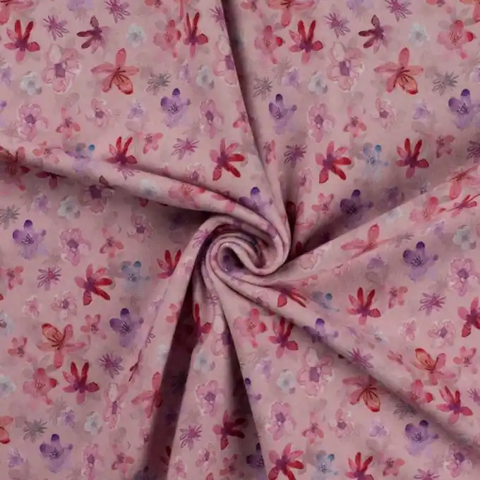 Jersey Bio-Baumwolle Digitaldruck kleine Blume Aquarell rosa Sichere Zahlung