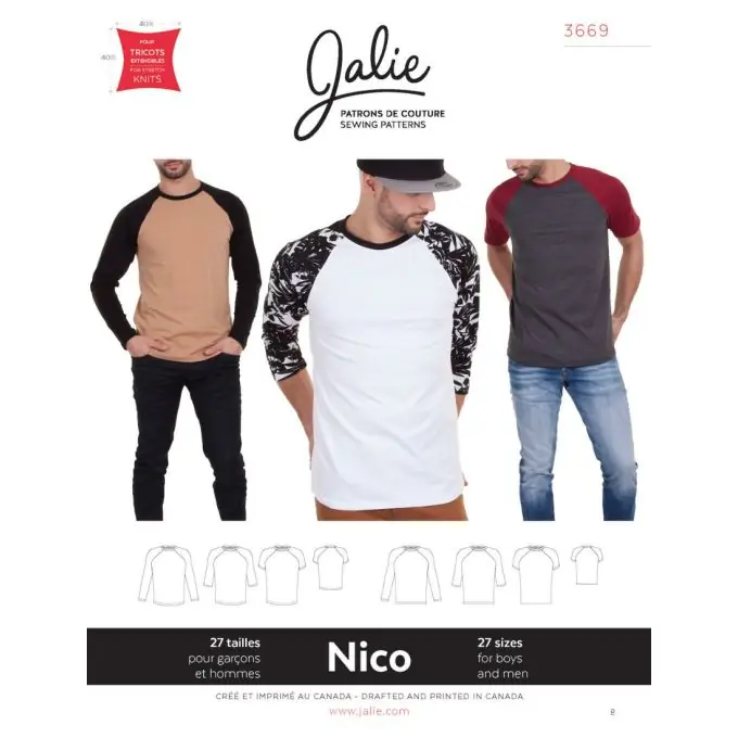 Schnittmuster Jalie 3669 T-Shirt mit Raglanärmeln auf FR und EN Saisonangebot
