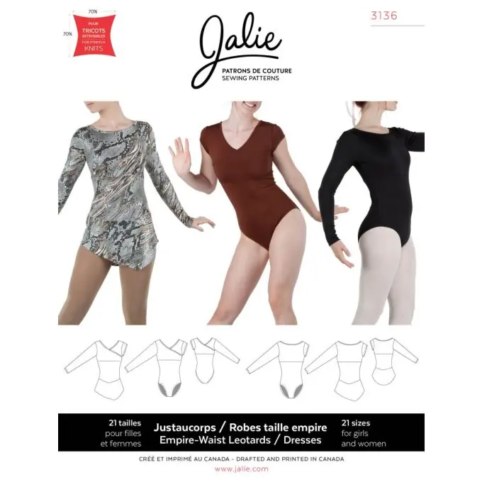 Schnittmuster Jalie 3136 Turnanzug auf FR und EN Neu