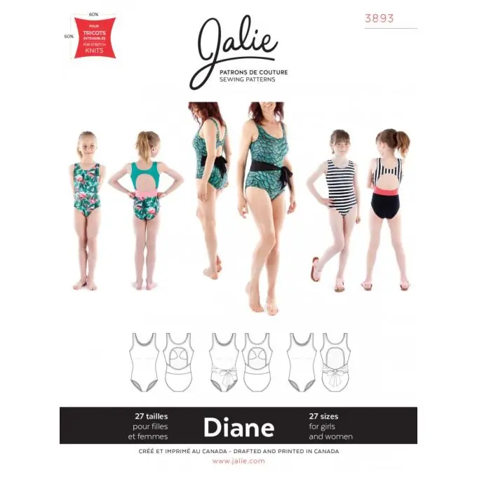 Schnittmuster Jalie 3893 Badeanzug mit Rückenausschnitt auf FR und EN Neue Kollektion