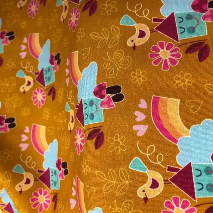 Sale Jersey Bio Stretch senfgelb Vogelhaus Albstoffe