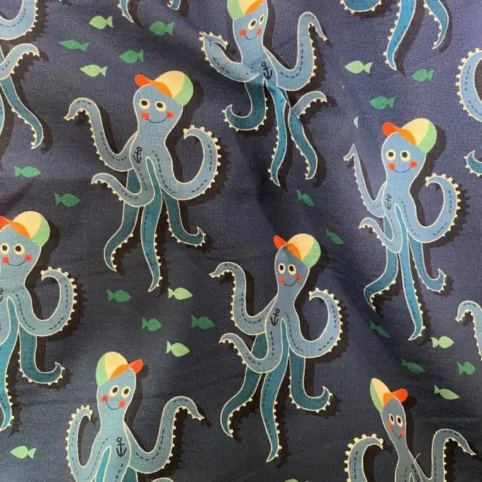 Hochwertig Jersey Stoff Tier-Print Marineblau – Albstoffe