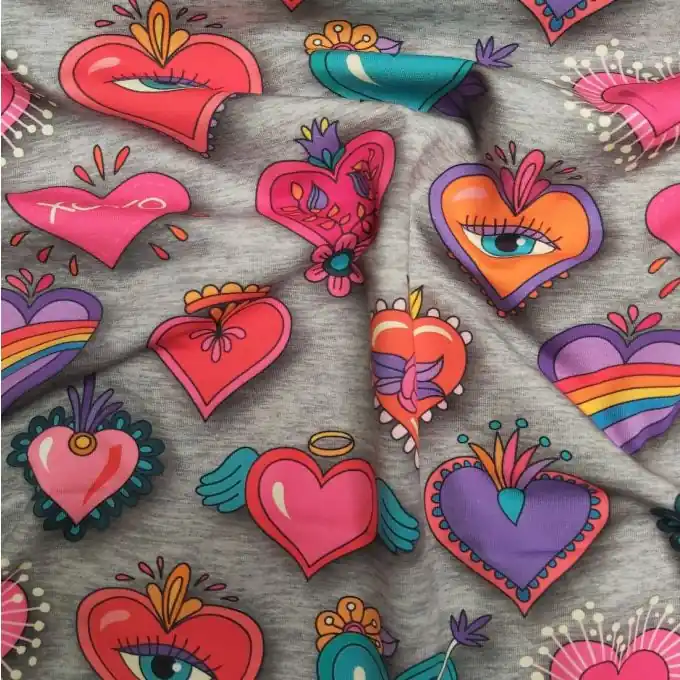 Jersey Bio Baumwolle Stretch grau meliert Herzen – Albstoffe Ab Werk