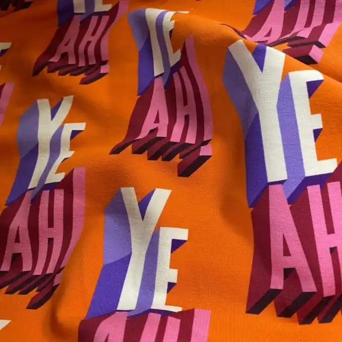 French Terry ‚Yeah!‘-Print orange Albstoffe Sonderangebot