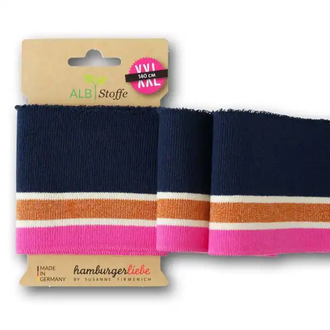 Gleich Bestellen Albstoffe Bio-Rippbündchen mit Lurex-Touch, Dunkelblau