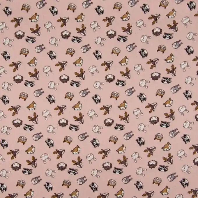 Baumwollpopeline Stoff Tierköpfe Rosa 150 cm Breit Preiswert
