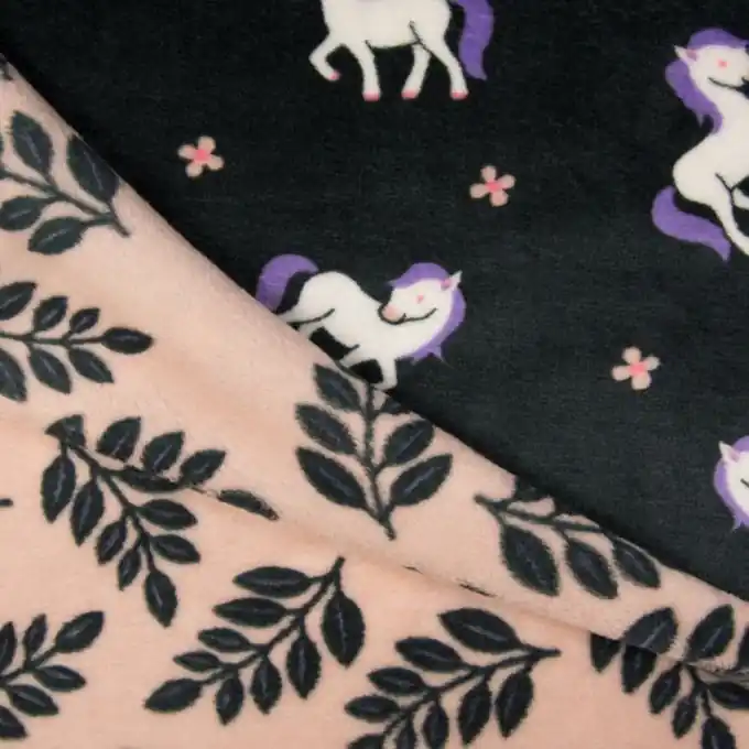 Alpenfleece doppelseitig Einhorn/Blätter Grau Heißes Angebot