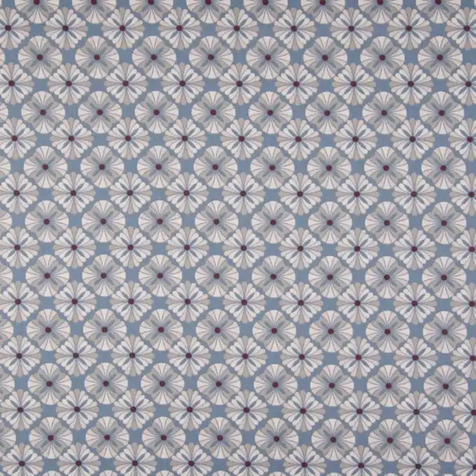Beliebt Baumwollpopeline Blau Geometrische Blumen 150cm Breit