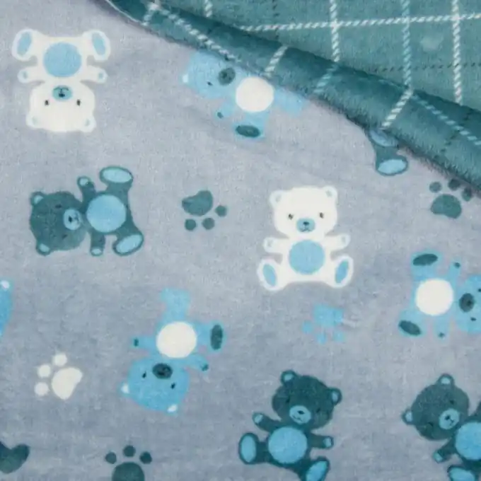 Neue Ware Alpenfleece doppelseitig Bären Karos Blau