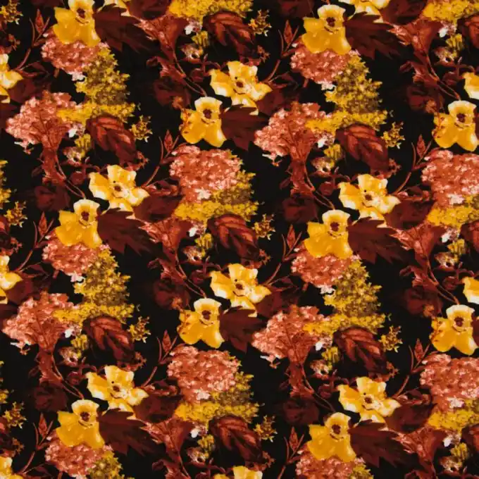 Twill Viskose Blumen Orange/Ocker Schneller Versand